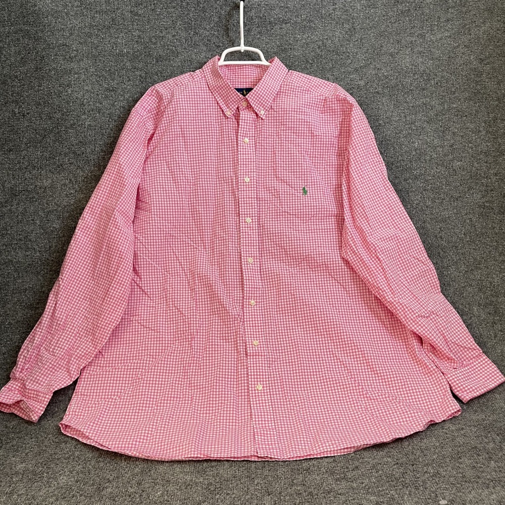 Ralph Lauren Stretch Cotton Shirt Mens 2XLT Pink Gingham Check Long Sleeve Tall